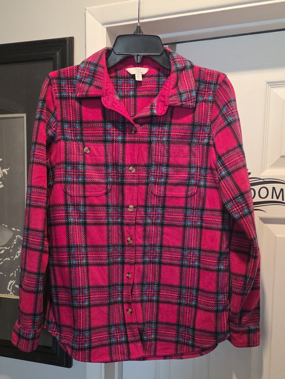 Time and Tru Hot Pink Plaid Button-Down Shirt
